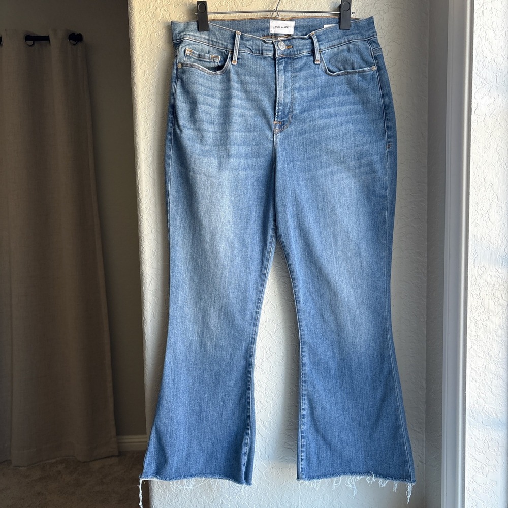 FRAME‎ Le Crop Flare Womens 31 Jeans Raw Hem Morning Blue High Rise